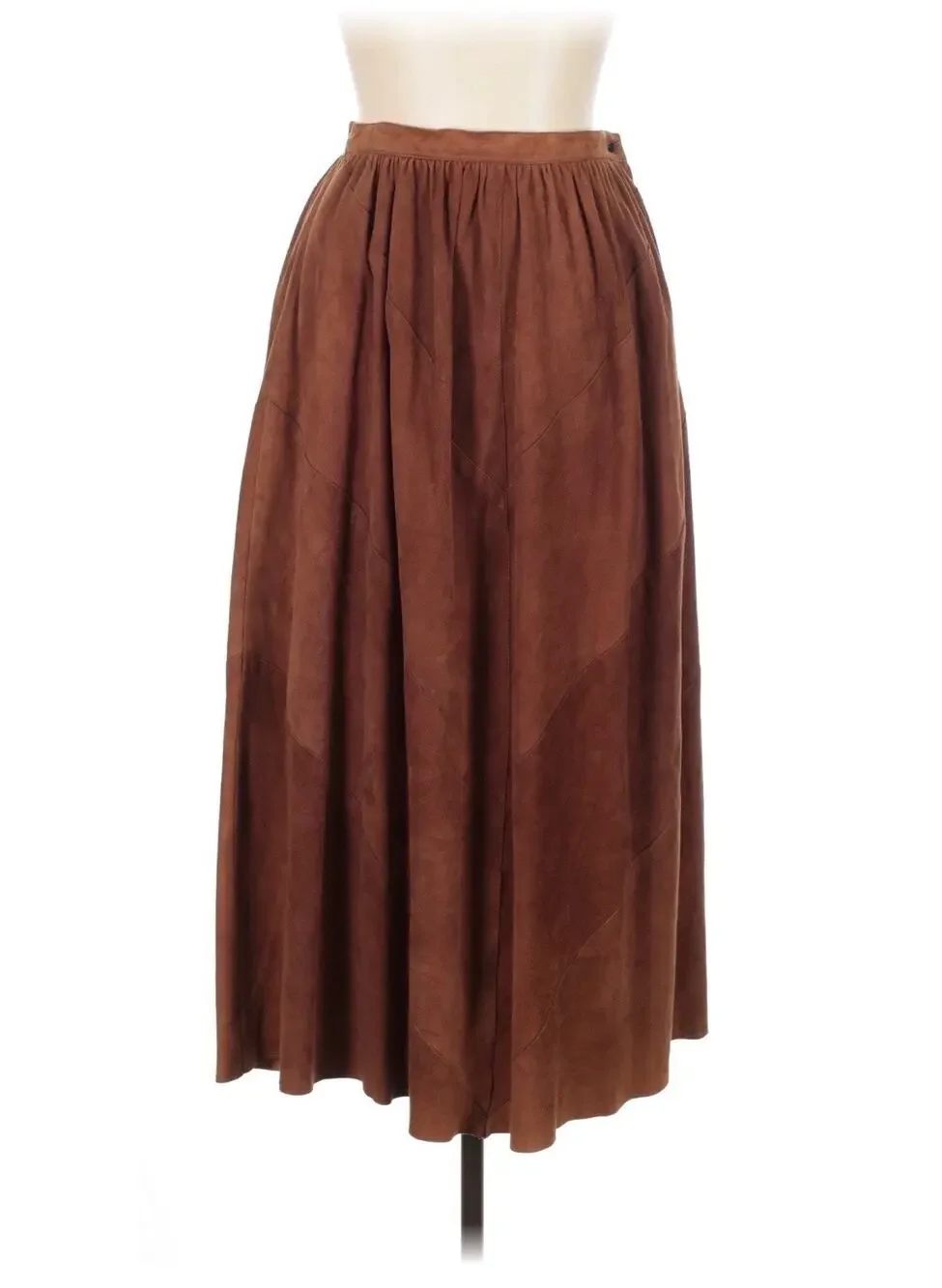 Vintage Brown Cognac A Line Suede Leather Western Midi Skirt 10